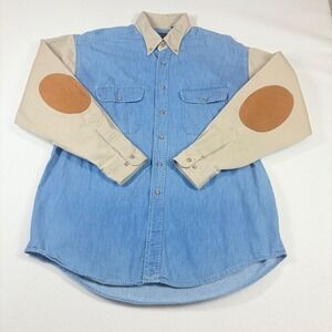 Tango Men's Western Vintage Shirt Size XL Denim Tan Cowboy Rodeo Elbow Patches